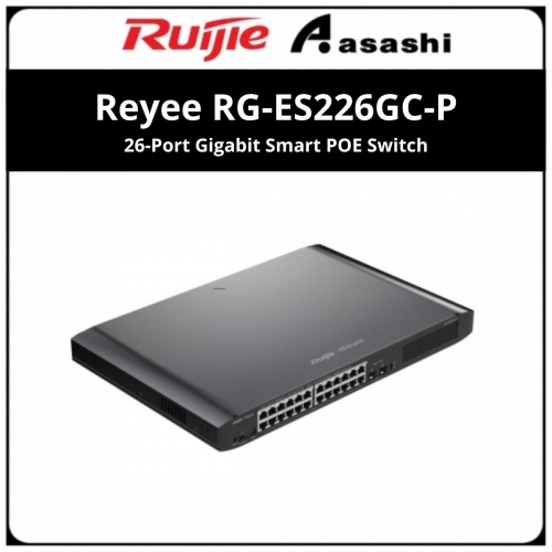 Ruijie Reyee RG-ES226GC-P 26-Port Gigabit Smart POE Switch, 24 Gigabit RJ45 POE/POE+ Ports, 2 SFP Slots, 370W PoE power budget,19-inch Rack mountable Steel Case