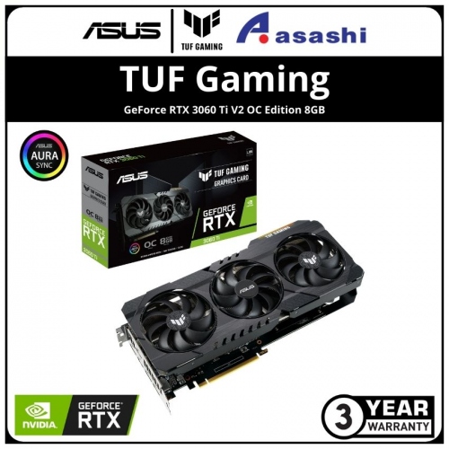 ASUS TUF Gaming GeForce RTX 3060 Ti V2 OC Edition 8GB GDDR6 with LHR Graphic Card (TUF-RTX3060TI-O8G-V2-GAMING)