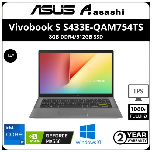 Asus Vivobook S S433E-QAM754TS Notebook - (Intel Core i7-1165G7/8G D4/512GB SSD/14