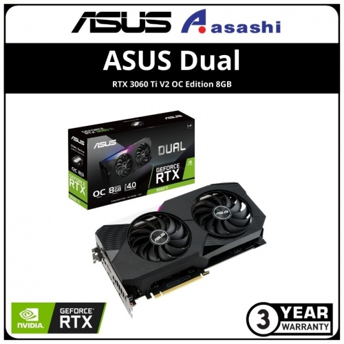 ASUS Dual GeForce RTX 3060 Ti V2 OC Edition 8GB GDDR6 with LHR Graphic Card (DUAL-RTX3060TI-O8G-V2)