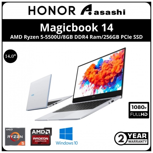 Honor Magicbook 14 Notebook-HON-5301AAHY-(AMD Ryzen 5-5500U/8GB DDR4 Ram/256GB PCIe SSD/14