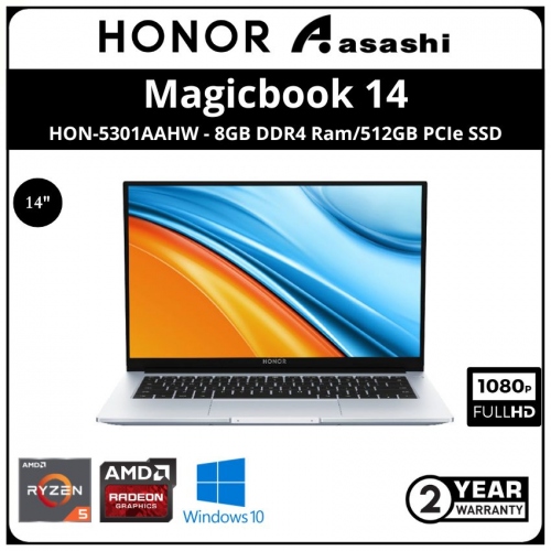 Honor Magicbook 14 Notebook-HON-5301AAHW-(AMD Ryzen 5-5500U/8GB DDR4 Ram/512GB PCIe SSD/14