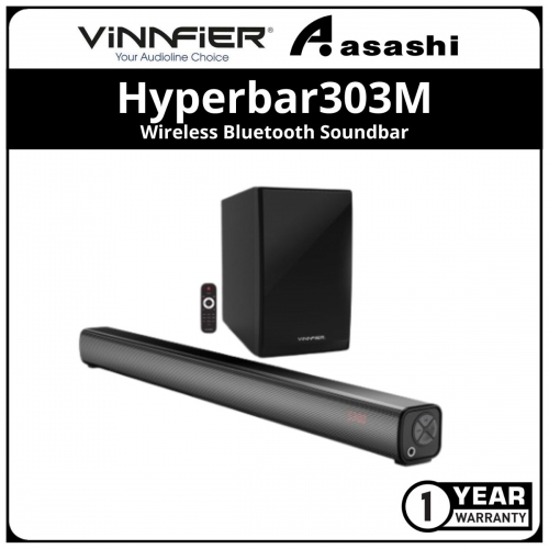 Vinnfier Hyperbar303M KTV Wireless Bluetooth Soundbar & Bass subwoofer with 3D Stereo Sound Speaker FM Radio AUX USB - 1Y