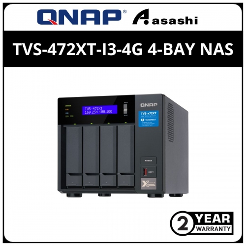 Qnap TVS-472XT-i3-4G 4-Bay NAS System (Intel® Core™ i3-8100T 4-core 3.1 GHz Processor, 4GB DDR4, 1 x 10GbE, 2 x 1GbE)(ThunderBolt 3)