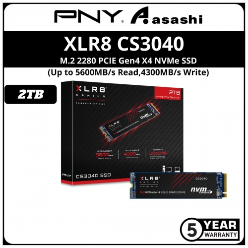 PNY XLR8 CS3040 2TB M.2 2280 PCIE Gen4 X4 NVMe SSD - M280CS3040-1TB-RB (Up to 5600MB/s Read,4300MB/s Write)