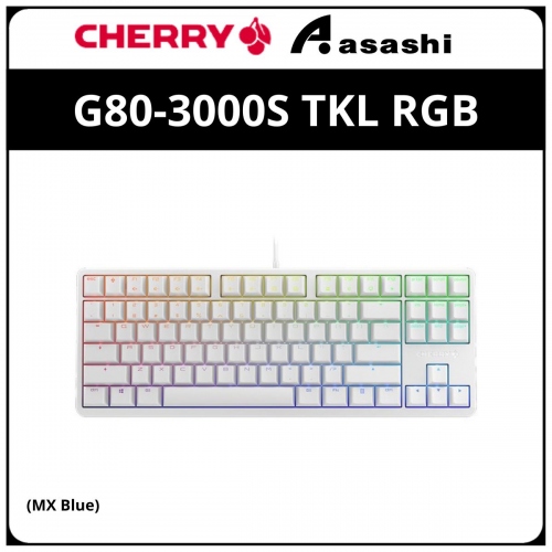 CHERRY G80-3000S TKL RGB Mechanical Gaming Keyboard - White (MX Blue)