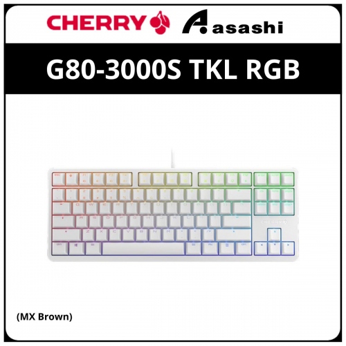 CHERRY G80-3000S TKL RGB Mechanical Gaming Keyboard - White (MX Brown)