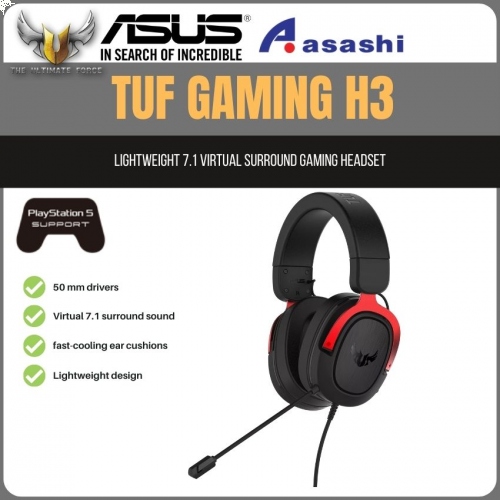 PROMO - ASUS TUF GAMING H3 (Red) Lightweight 7.1 Virtual Surround Gaming Headset - 2Y