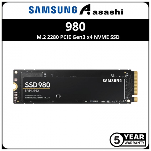 Samsung 980 1TB M.2 2280 PCIE Gen3 x4 NVME SSD - MZ-V8V1T0BW (Up to 3500MB/s Read Speed & 3000MB/s Write Speed)