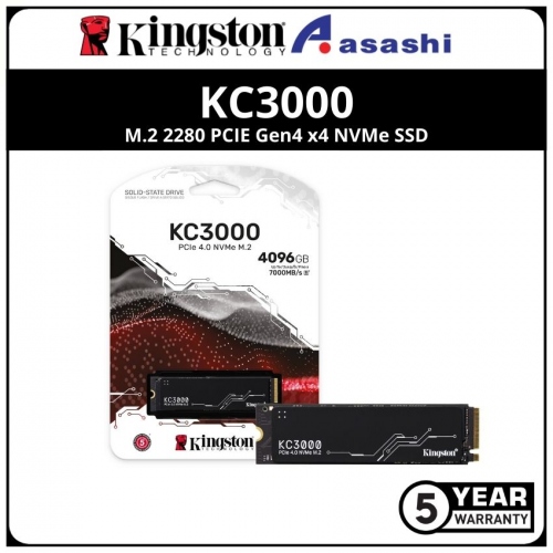 Kingston KC3000 4096GB M.2 2280 PCIE Gen4 x4 NVMe SSD (Up to 7000MB/s Read & 6000MB/s Write)