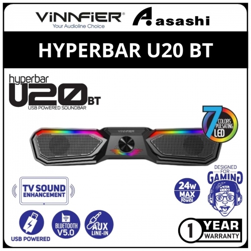 Vinnfier Hyperbar U20 BT (Black) USB Powered Soundbar (1 yrs Limited Hardware Warranty)