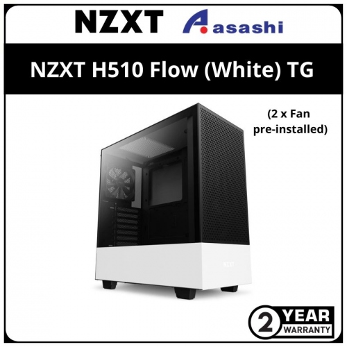 NZXT H510 Flow (White) TG ATX Casing (2 x Fan)
