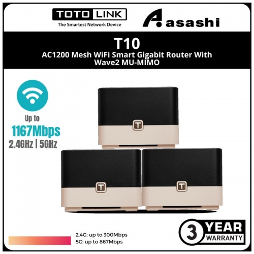 Totolink T10 (3 Packs) AC1200 Mesh WiFi Smart Gigabit Router With Wave2 MU-MIMO
