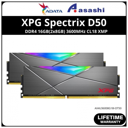 ADATA XPG Spectrix D50(new) DDR4 16GB(2x8GB) 3600MHz CL18 XMP Support RGB Gaming PC RAM - AX4U36008G18I-DT50