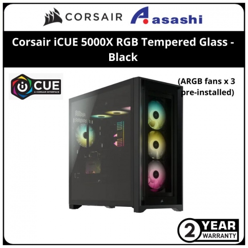 Corsair iCUE 5000X RGB Tempered Glass Mid-Tower ATX Smart Case (x3 ARGB Fan) - Black