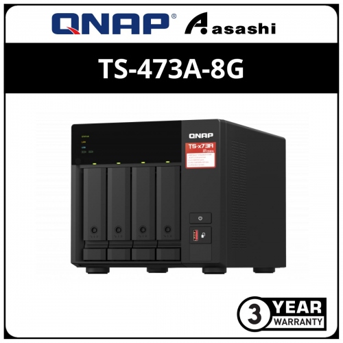 Qnap TS-473A-8G 4-Bay NAS System (AMD Ryzen V1000 series V1500B 4C/8T 2.2GHz, 8GB DDR4 RAM,2x M.2 NVMe PCIe Gen3 SSD slots, 2 x 2.5GbE LAN)