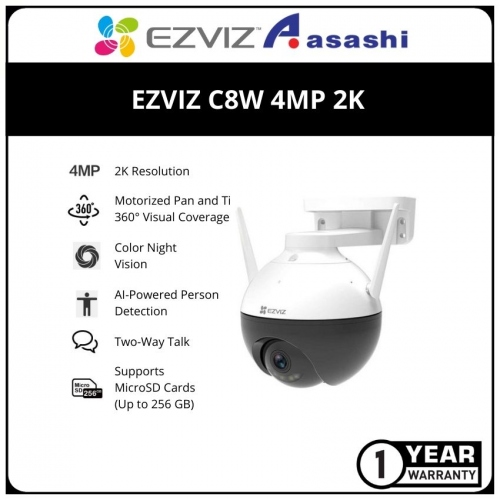 EZVIZ C8W 4MP 2K Color Night Vision AI Motorized Pan & Tilt H.265 Outdoor Wireless Camera - 4mm