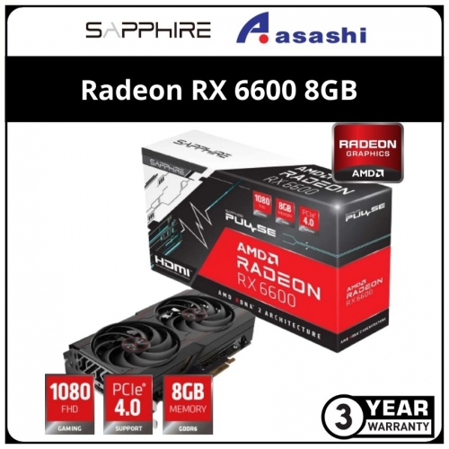 SAPPHIRE PULSE AMD RADEON™ RX 6600 GAMING 8GB GDDR6 HDMI / TRIPLE DP