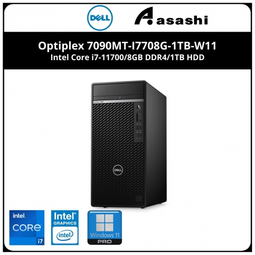 Dell Optiplex 7090MT-I7708G-1TB-W11 Commercial Desktop-(Intel Core i7-11700/8GB DDR4/1TB HDD/Intel UHD Graphic/DVD-RW/Keyboard&Mouse/Win11Pro/3Yrs)
