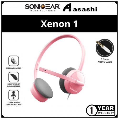 Sonic Gear Xenon 1 Series (Pink) AUX Stereo Wired Headphone with Microphone | Portable Light Weight | 1 Year Warranty