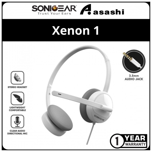 Sonic Gear Xenon 1 Series (White) AUX Stereo Wired Headphone with Microphone | Portable Light Weight | 1 Year Warranty