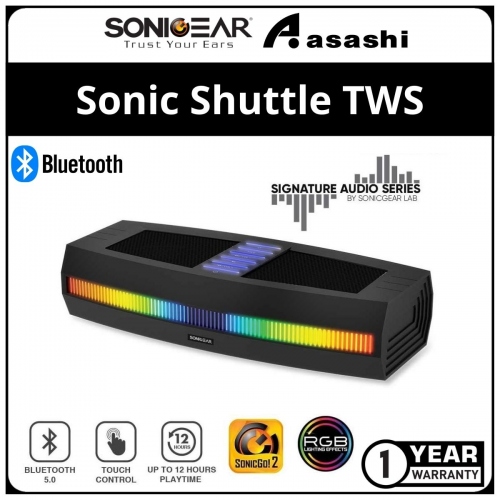 Sonic Gear Sonic Shuttle TWS Wireless Bluetooth 5.0 Portable Speaker | Stereo Premium Sound | App Control | RGB Lighting - 1Y