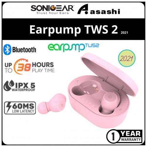 Sonic Gear Earpump TWS 2 (Pink) Wireless Bluetooth Earbuds | Playtime Up to 36 Hours | Low Latency | 1 Year Warranty