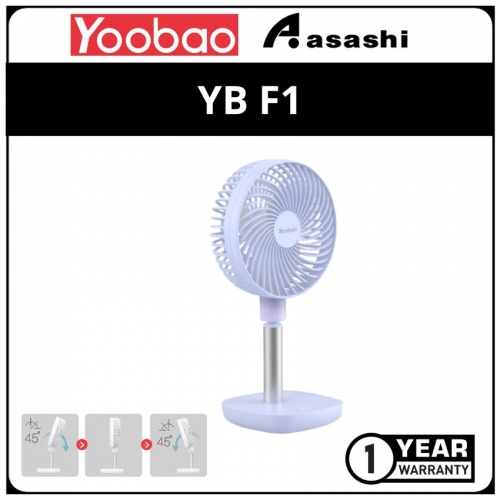 Yoobao F1-Blue 4000mAh Portable Rechargeable Desk Fan with Low Noise 4 Different Speed (12mths Manufacturer Warranty)