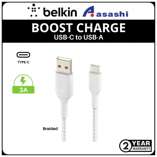 Belkin BOOST CHARGE Braided USB-C to USB-A Cable (1M, White)