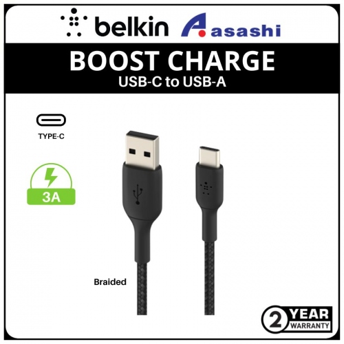 Belkin BOOST CHARGE Braided USB-C to USB-A Cable (3M, Black)