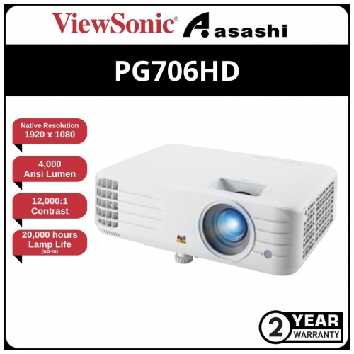 Viewsonic PG706HD 4000 Lumens FHD DLP Business Projector (HDMI x2 with MHL,VGA in x1,VGA out x1,RJ45 LAN,10W
Speaker,Lamp life up to 15,000hrs)