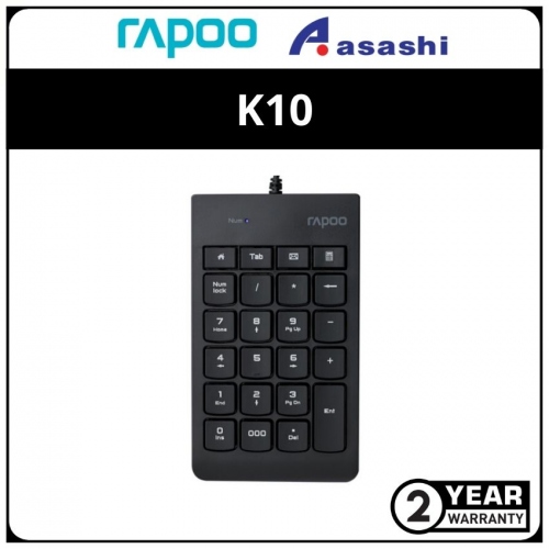 Rapoo K10 - 23-Keys Compact Wired Numeric Keypad USB Number Pad for PC Laptop - 2Y