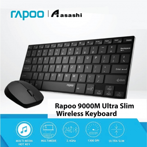 Rapoo 9000M Ultra Slim Multi-Mode Wireless Bluetooth 4.0 Wireless 2.4GHz Keyboard - 2Y
