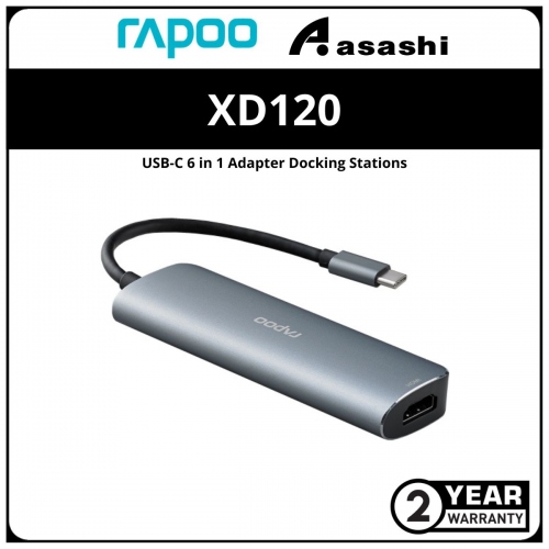 Rapoo XD120 USB-C 6 in 1 Adapter Docking Stations Splitter Converter Support USB HDMI TF/SD Card Multi-function - 2Y