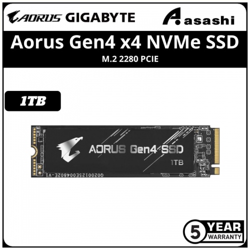 Gigabyte Aorus 1TB M.2 2280 PCIE Gen4 x4 NVMe SSD (Up to 5000MB/s Read & 4400MB/s Write)