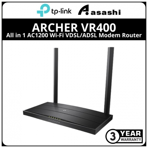 TP-LINK Archer VR400 All in 1 AC1200 Wi-Fi VDSL/ADSL Modem Router.