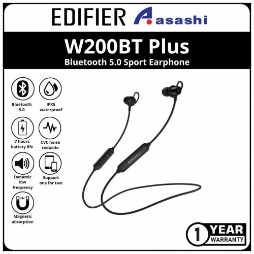 Edifier W200BT Plus-Black Bluetooth 5.0 Sport Earphone (1 yrs Limited Hardware Warranty)