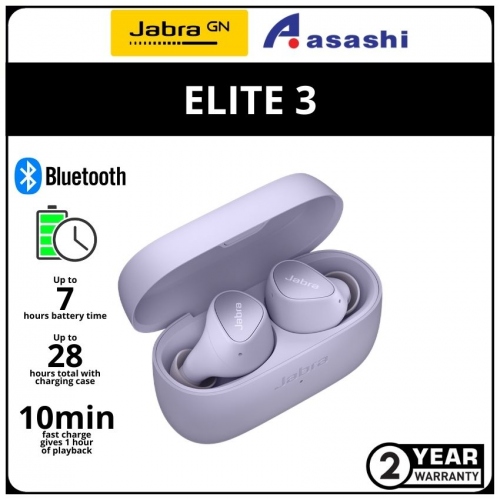 Jabra Elite 3-Lilac True Wireless Earbud (2 yrs Limited Hardware Warranty)