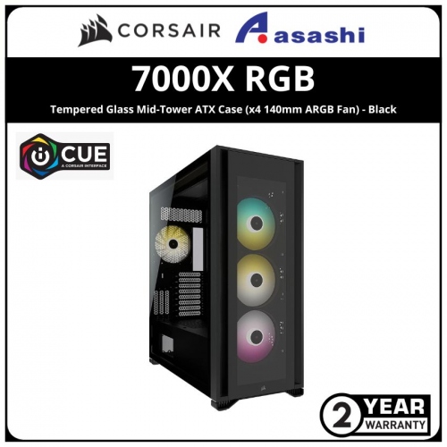 Corsair iCUE 7000X RGB Tempered Glass Mid-Tower ATX Case (x4 140mm ARGB Fan) - Black