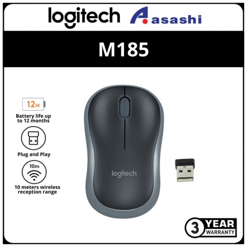 Logitech M185-Grey Wireless Optical Mouse (3 yrs Limited Hardware Warranty)