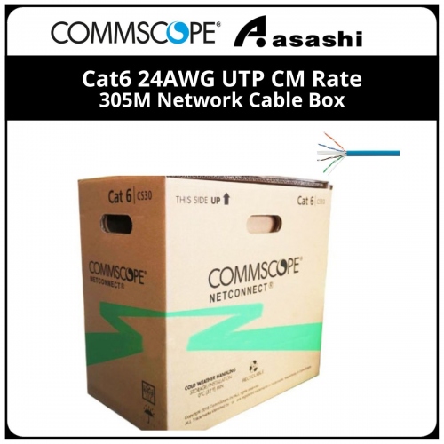 COMMSCOPE Cat6 4Pair 24AWG UTP CM Rate 305M Network Cable Box (AMP-CAT6/24AWG-305M/CM)-Blue
