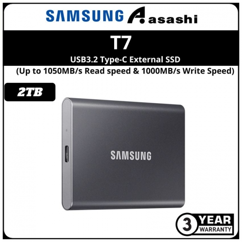 Samsung T7-Titan Grey 2TB USB3.2 Type-C External SSD - MU-PC2T0TWW (Up to 1050MB/s Read speed & 1000MB/s Write Speed)