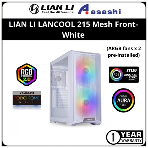 LIAN LI Lancool 215 Mesh Front ATX Casing (2x 20cm ARGB Fans + 1x 12cm Fan) - White
