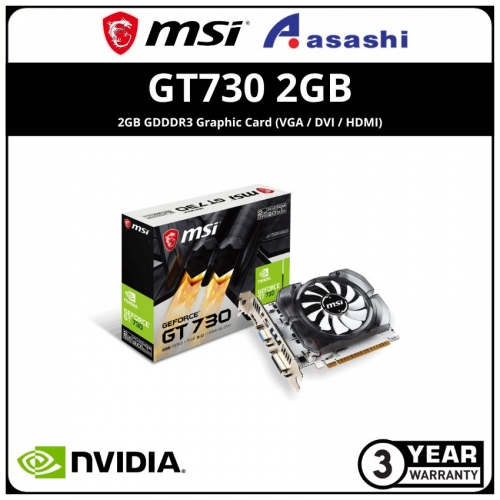 MSI GeForce GT730 2GB GDDDR3 Graphic Card (VGA / DVI / HDMI) (N730K 2GD3H LPV1)