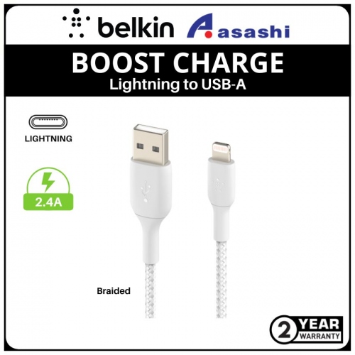 Belkin CAA002bt0MWH BOOST CHARGE Braided Lightning to USB-A Cable (15CM,White)