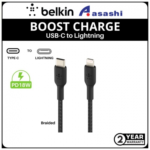 Belkin CAA004bt1MBK BOOST CHARGE Braided USB-C to Lightning Cable (1M , Black)