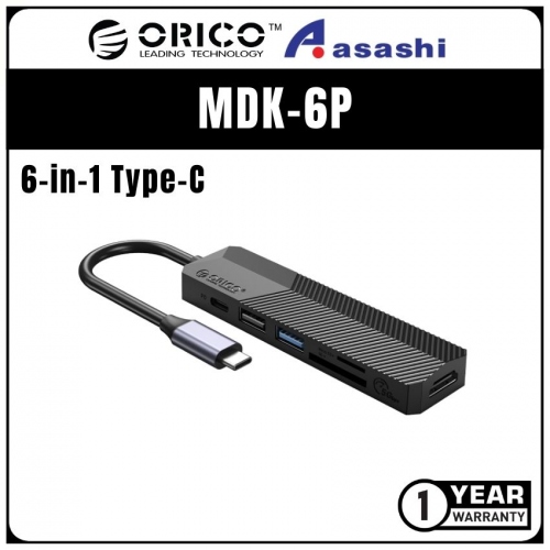 ORICO MDK-6P 6 in 1 Multifunction Hub - USB3.0-A*1, USB2.0-A*1,SD&TF*1, HDMI*1,USB-C*1 (PD55W charging)