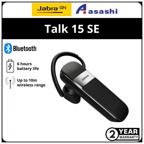Jabra Talk 15 SE Bluetooth Mono Headset - Black (2 yrs Manufacturer Warranty)