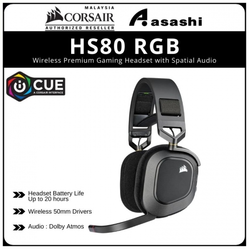 PROMO - CORSAIR HS80 RGB Wireless Premium Gaming Headset with Spatial Audio - Works with Mac, PC, PS5, PS4 - Carbon (CA-9011235-AP)
