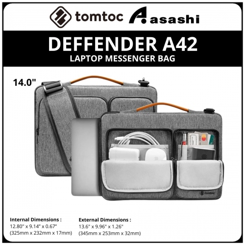 Tomtoc A42D3G3 (Grey) DEFFENDER A42 14inch Laptop Messenger Bag